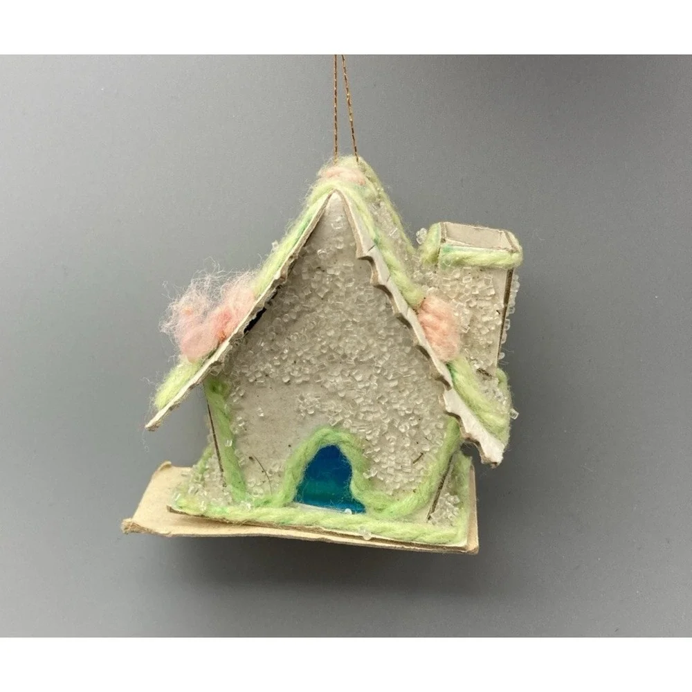 Vintage sugared sugar coated putz Christmas ornament house cottage Japan 2 1/2